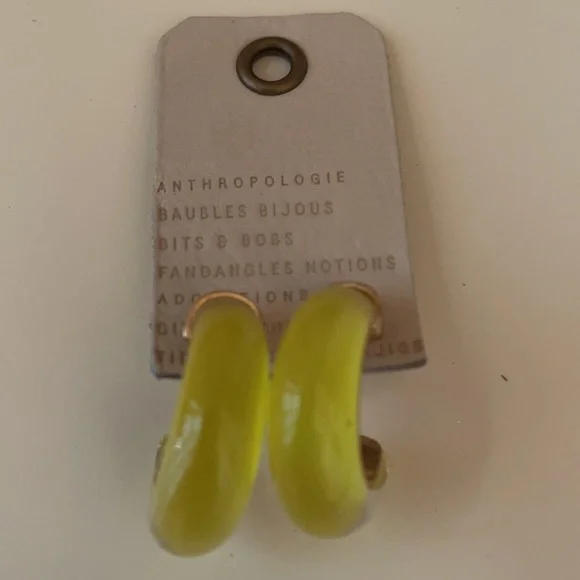 Anthropologie Glass Hoop Earrings in Yellow ! NWT Sold Out on Anthro!! 💖… - Picture 7 of 11
